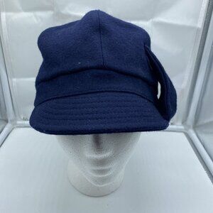 August Women's Navy Blue Newsboy Taxi Driver Hat w/ Bow Wool Blend Fashion